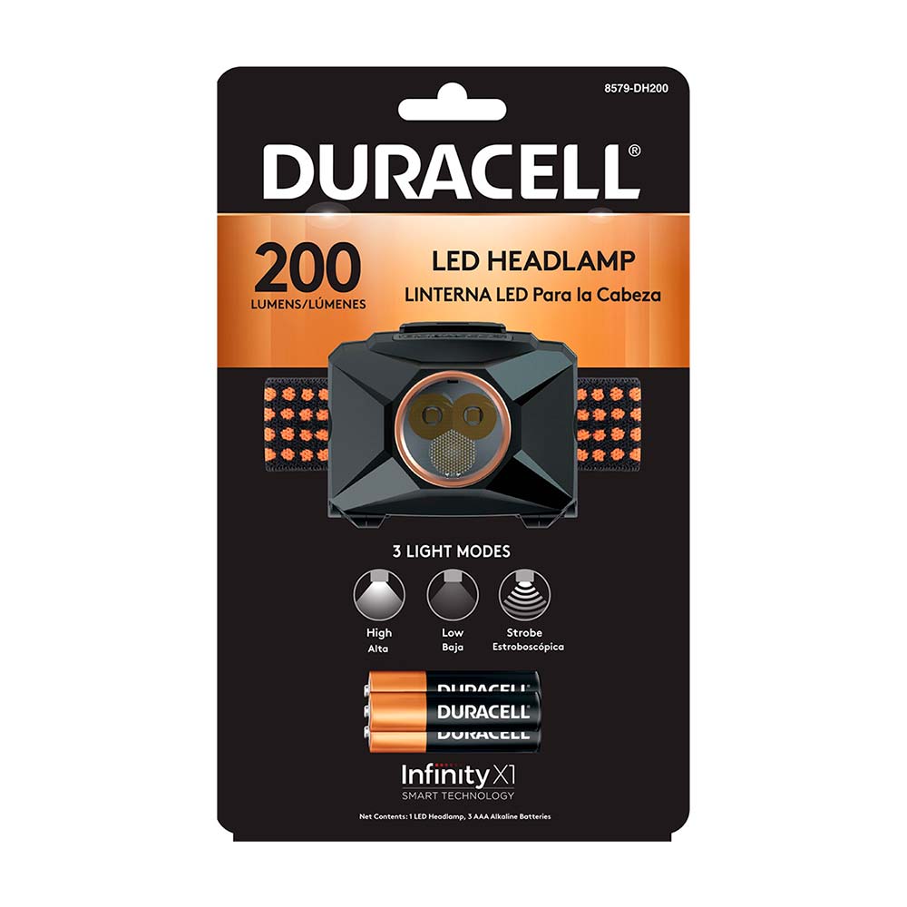 Linterna manos libres 200 lúmenes Duracell con pila 3AAA