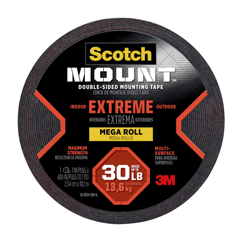 Cinta de Doble Contacto Extrema 3M 25.4mm x 10m en Color Rojo