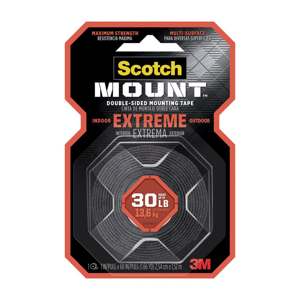 Cinta de Doble Contacto Extrema 3M 25.4mm x 1.52m en Rojo