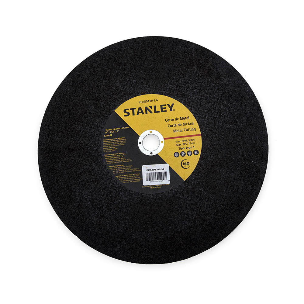 Disco de Corte Abrasivo Stanley 14'' Modelo 3/32 x1 Negro Uso Profesional/Industrial