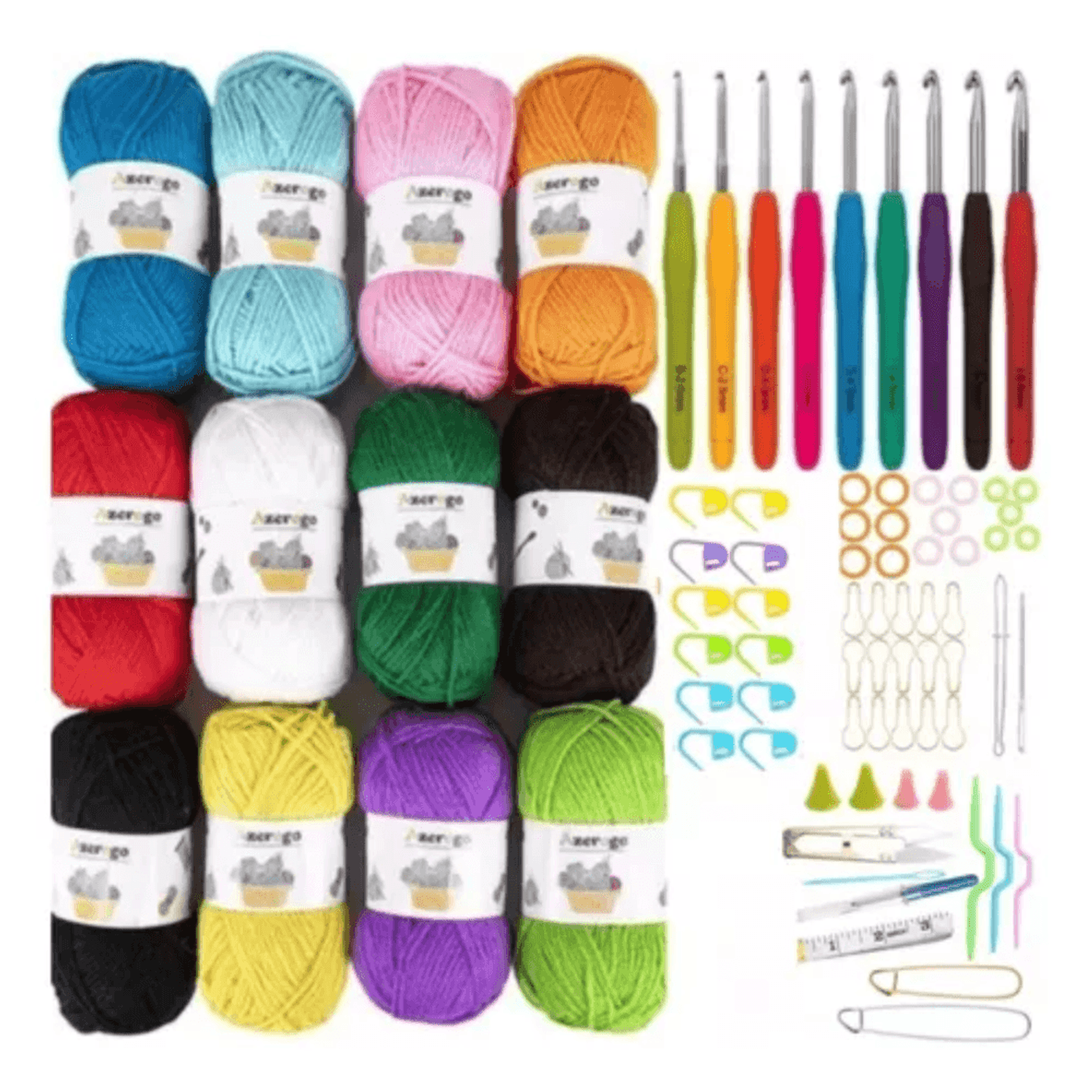 Set De Crochet Colección 78 Accesorios 15 Ovillos Lana 100gr