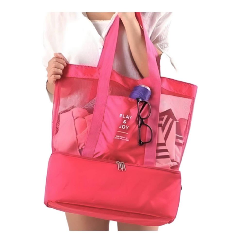 Bolso De Playa Rosado Con Zona Cooler Cool Bags Rosado
