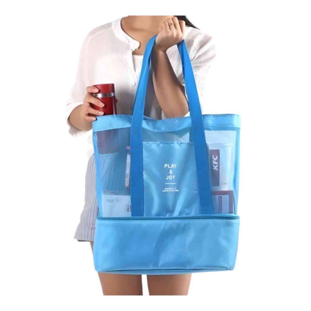 Bolso De Playa Celeste Con Zona Cooler Cool Bags Celeste