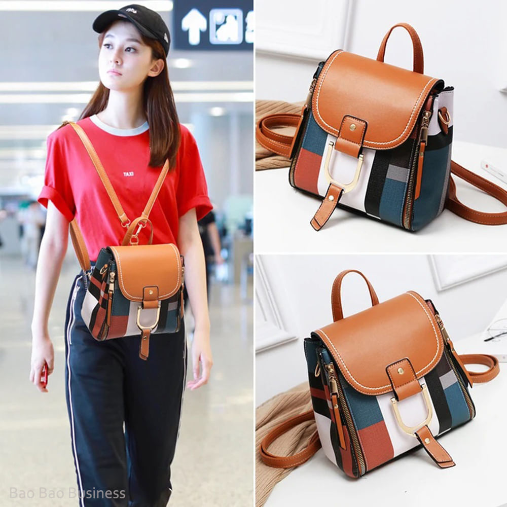 Bolso Mochila Mujer Bandolera Morral de Cuero PU Crossbody - Marrón