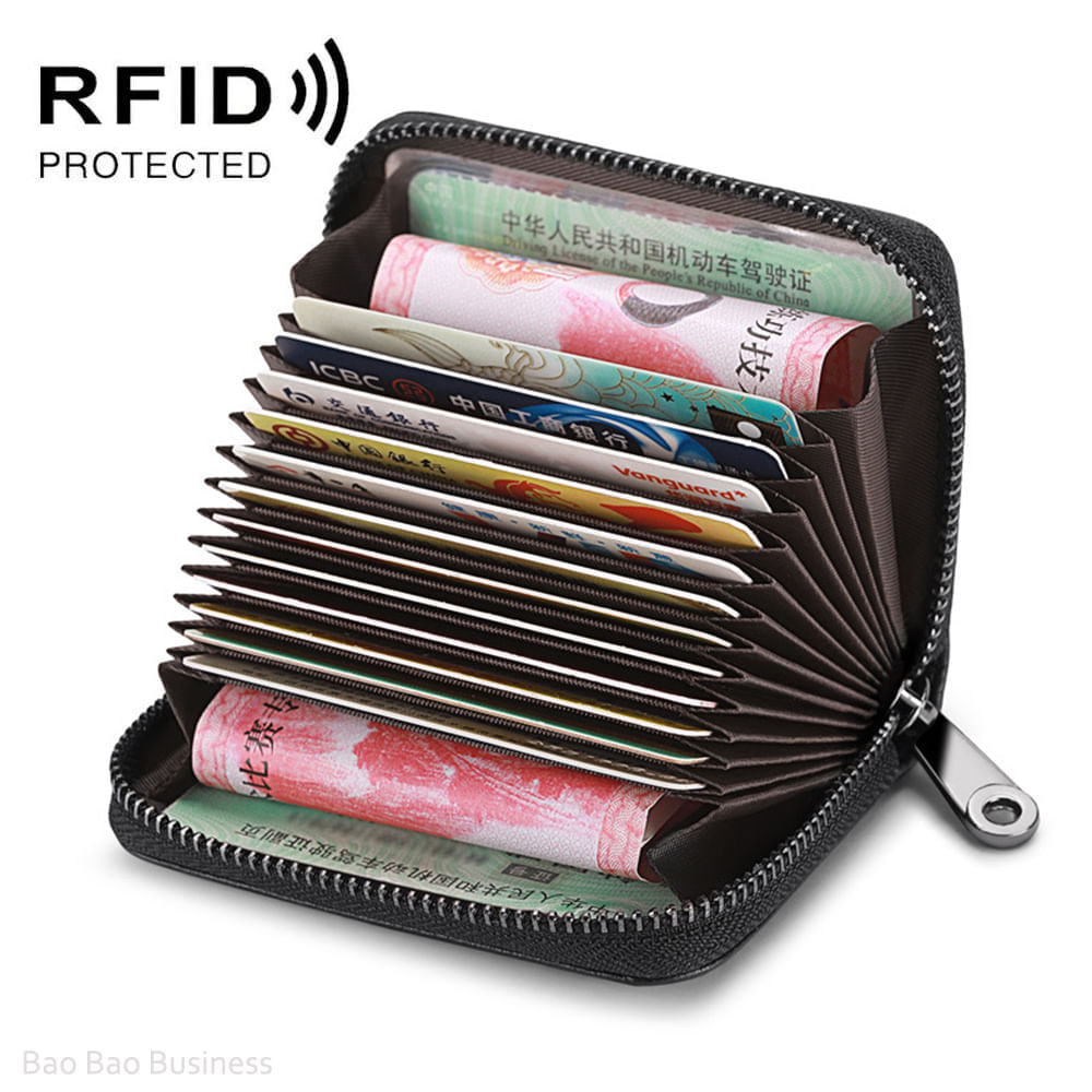 Tarjetero Billetera Hombre RFID Antirrobo de Cuero Negro Portatarjetas