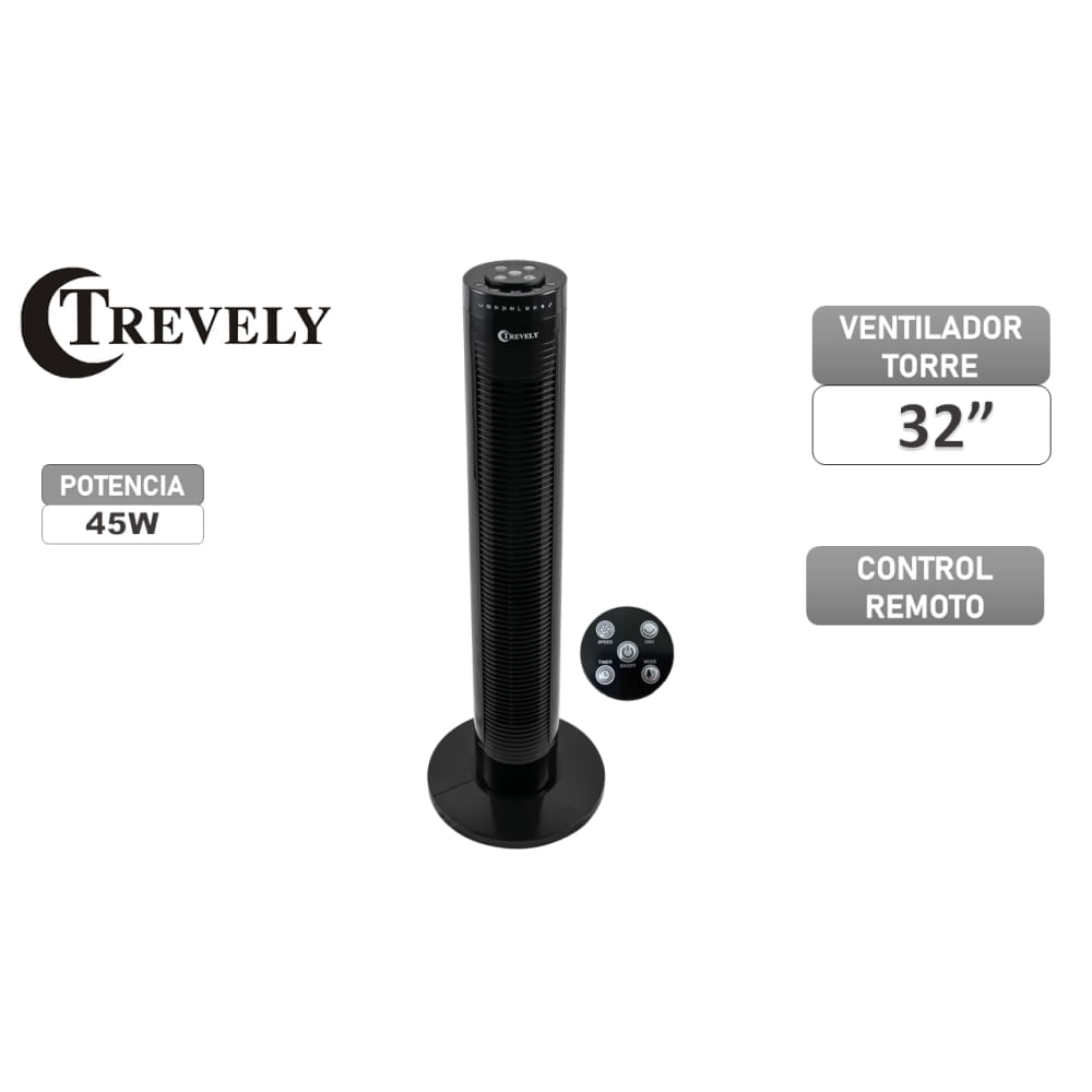 Ventilador de torre de 32 TREVELY control remoto - 45W - negro