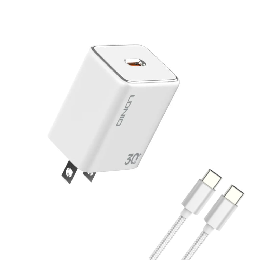 Cargador de 30W Carga Rápida A1508C USB-C Incluye Cable Tipo C-C