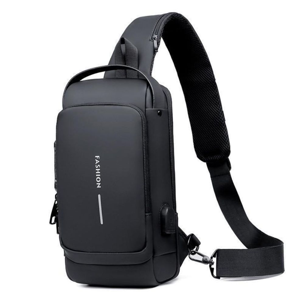 Mochila De Hombro Cruzada Antirrobo Impermeable Carga Usb Negro