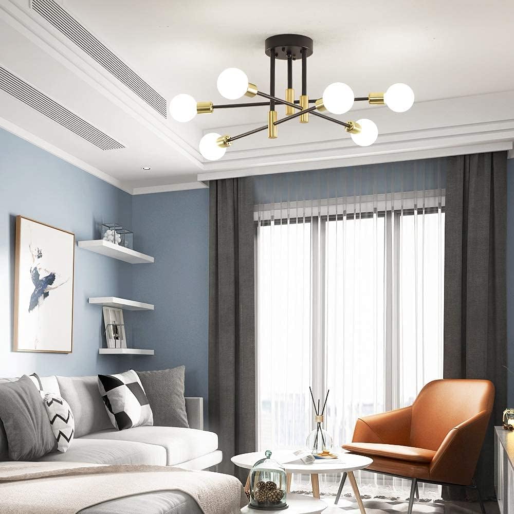 Lampara colgante modelo araña negro con dorado incluye seis bombillas