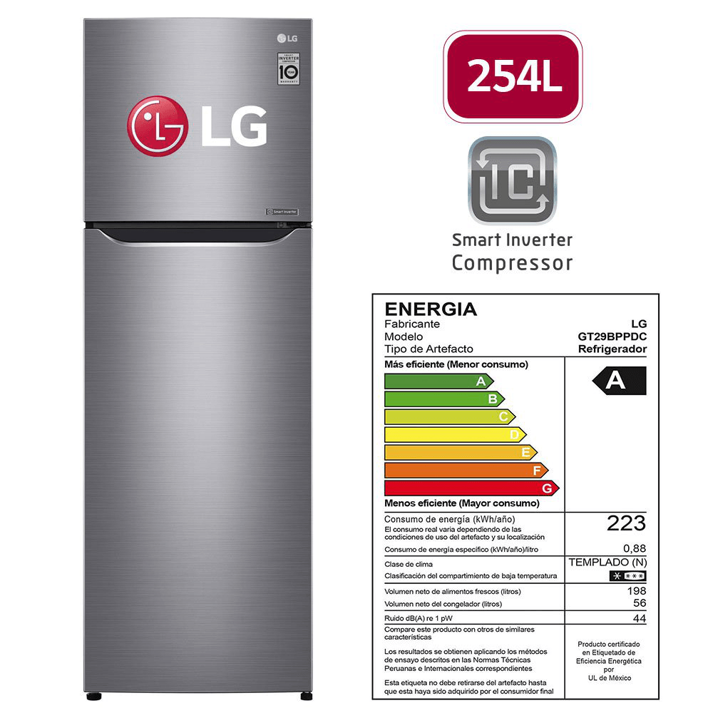 Refrigeradora LG 254L No Frost GT29BPPDC Plateado