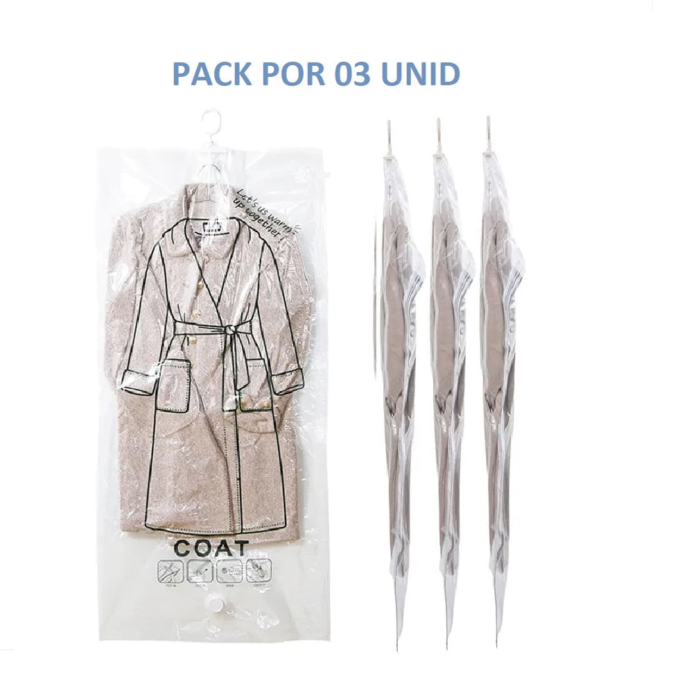 Pack por 03 Bolsas al Vacio para Casacas y Sacos Tipo Colgador 70cm x 110cm
