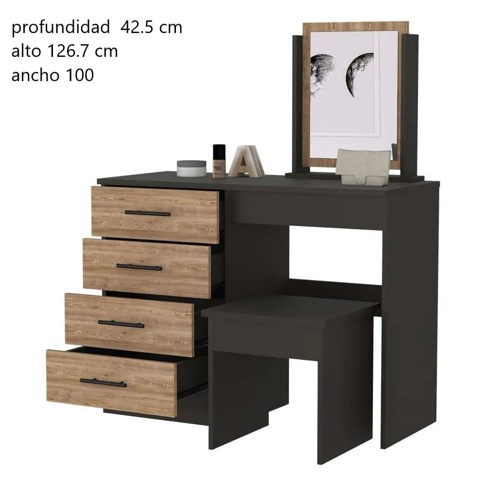 Mueble De Tocador + Espejo + Cómoda 4 Cajones Perla