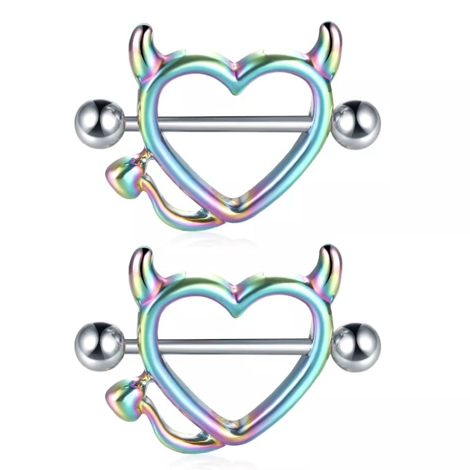 Piercing Pezón Nipple Corazón Diablito Multicolor
