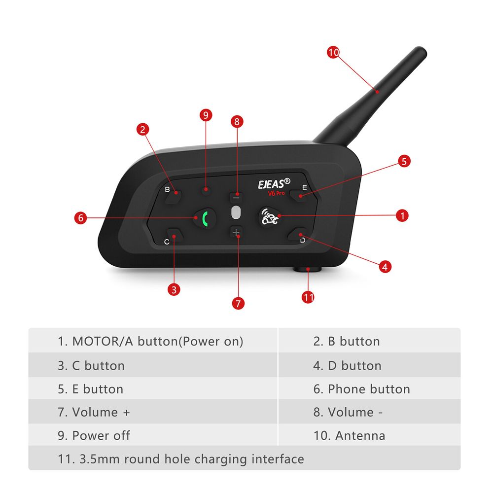 Intercomunicador Bluetooth Auricular Ejeas V6 Pro Intercomunicador
