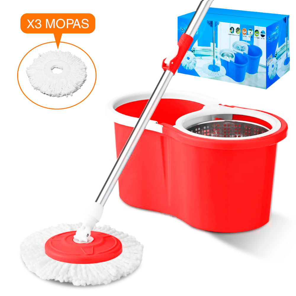 Trapeador Escurridor Giratorio 3 Mopas RJ 88 Y Colgador Doble