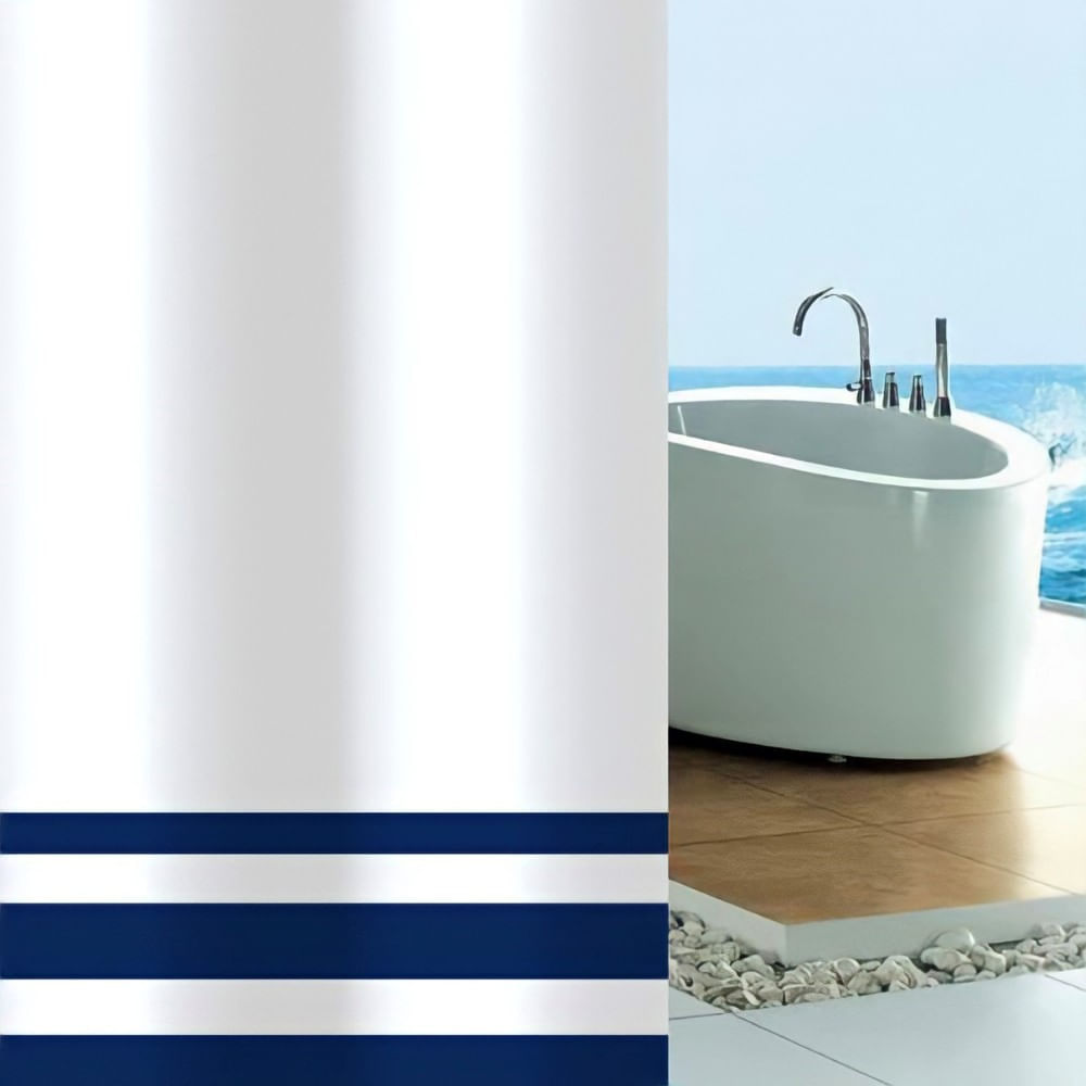 Cortina de Baño con Aros Pitukasa 180x180cm Peva Rayas Azules