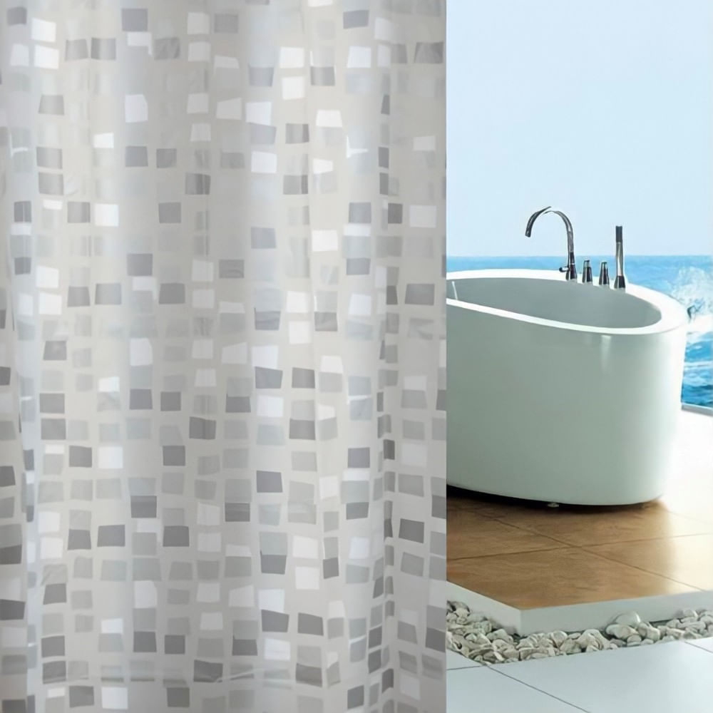 Cortina de Baño con Aros Pitukasa 180x180cm Peva Pepelma Gris