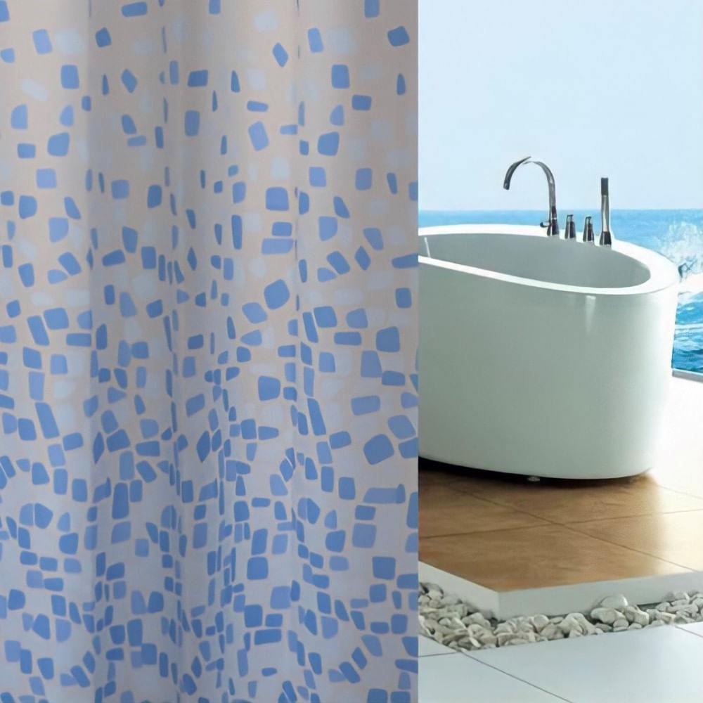 Cortina de Baño con Aros Pitukasa 180x180cm Peva Pica Pica Celeste