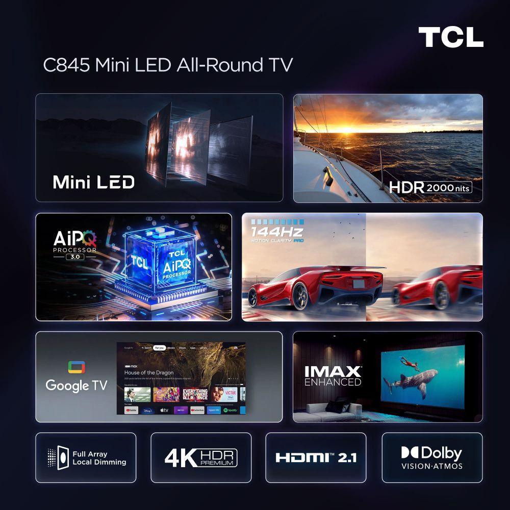 TCL 55C845 / Televisor Smart TV 55 QLED Mini-LED 144Hz UHD 4K HDR 
