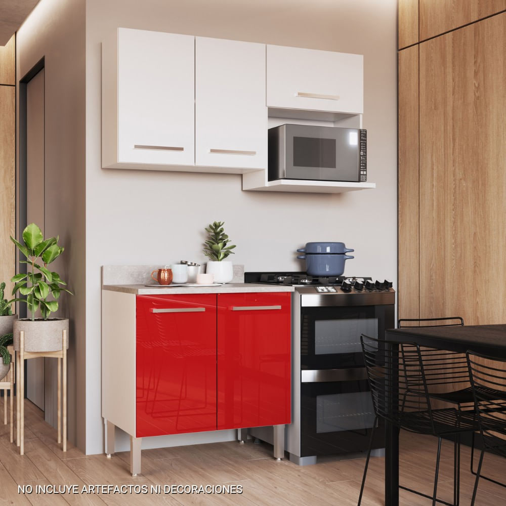 Mueble de Cocina Modular Orange para Microondas 140cm Blanco/Rojo
