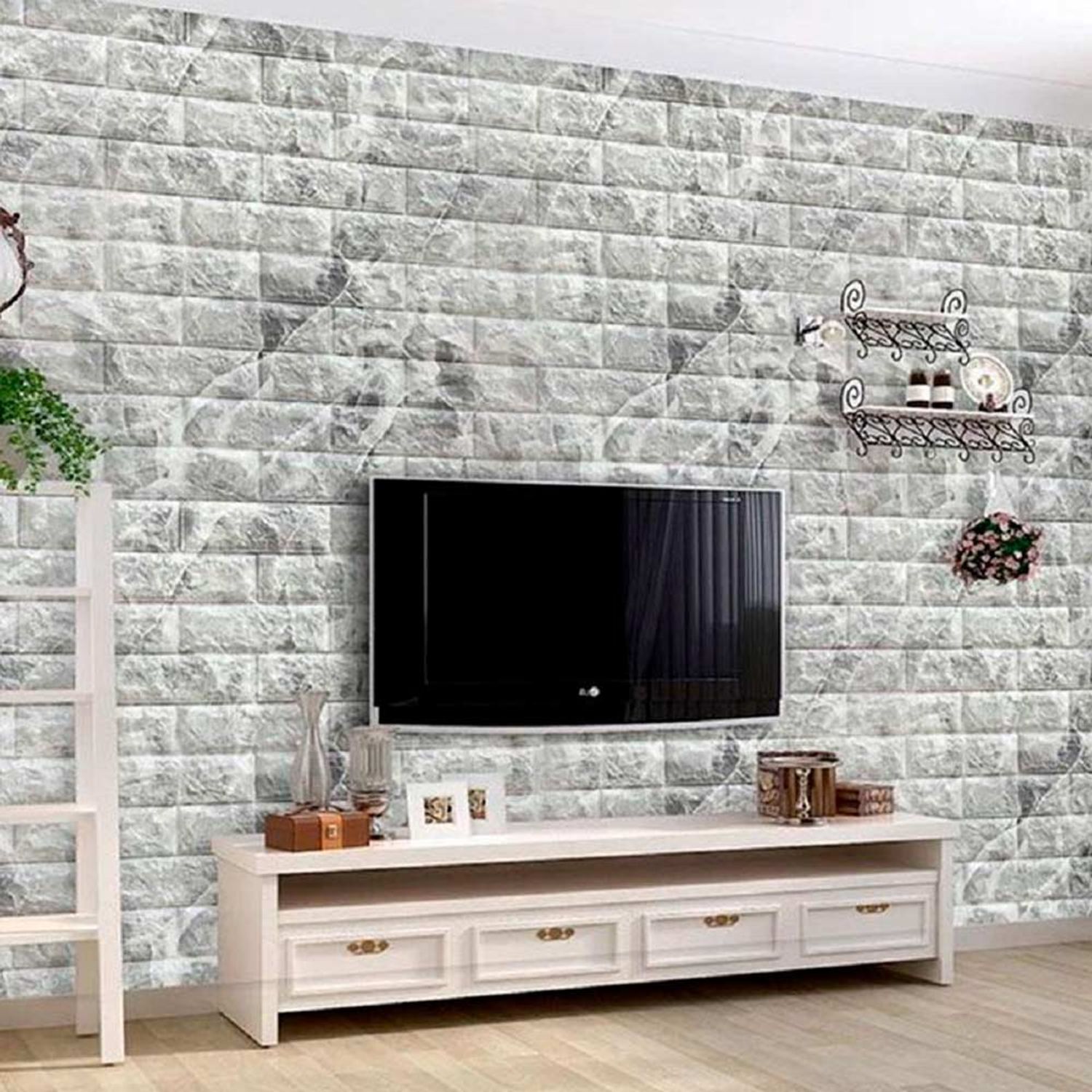 Adhesivo de pared 3D adhesivo de ladrillo decoración de pared musgo 70 x 77  cm - 1