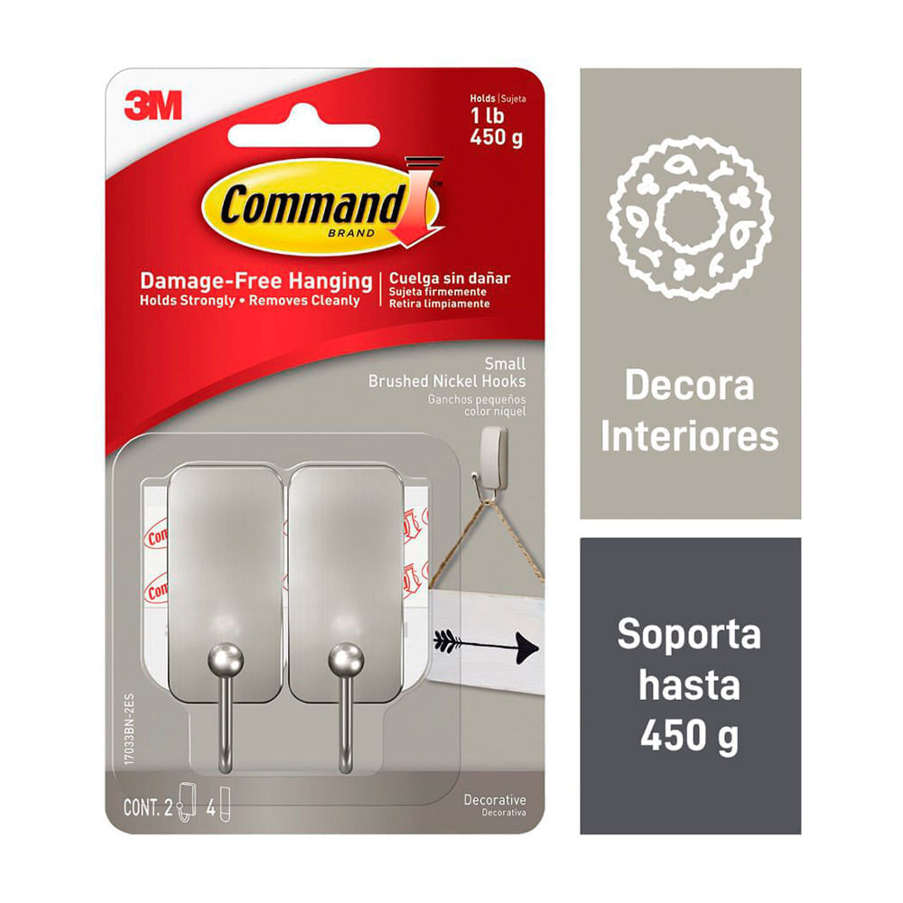 Gancho Multiuso Command 3M Pequeño Niquelado x 2u