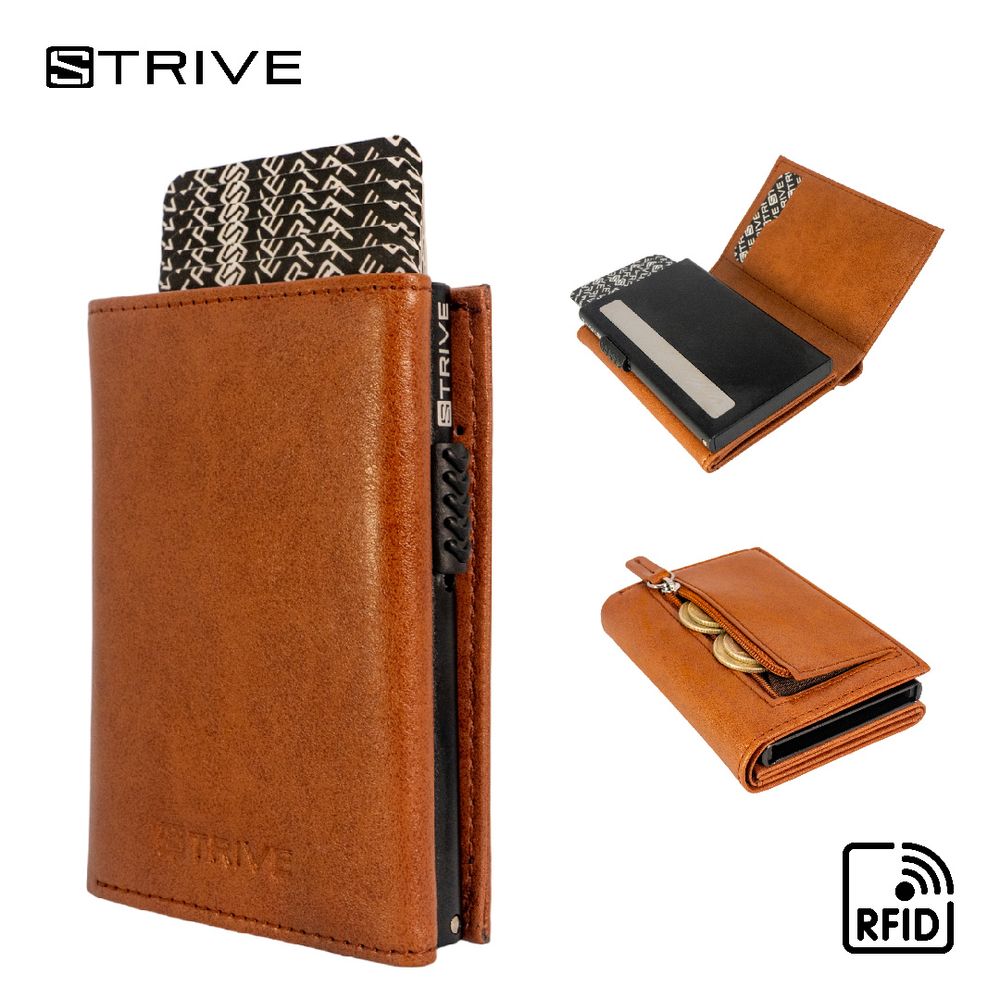 Billetera Smart RFID Anti Clonación Marrón Claro Vintage 100% Cuero Tarjetero Aluminio Elegante