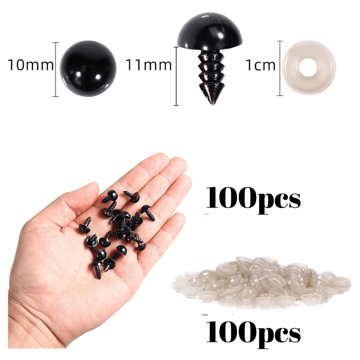 100 piezas de plástico negro ojos de seguridad para amigurumis 6/8/9/10/12  mm muñeca haciendo kits para felpa peluche oso de peluche de animales  juguetes rana de la suerte(8mm) : : Hogar y