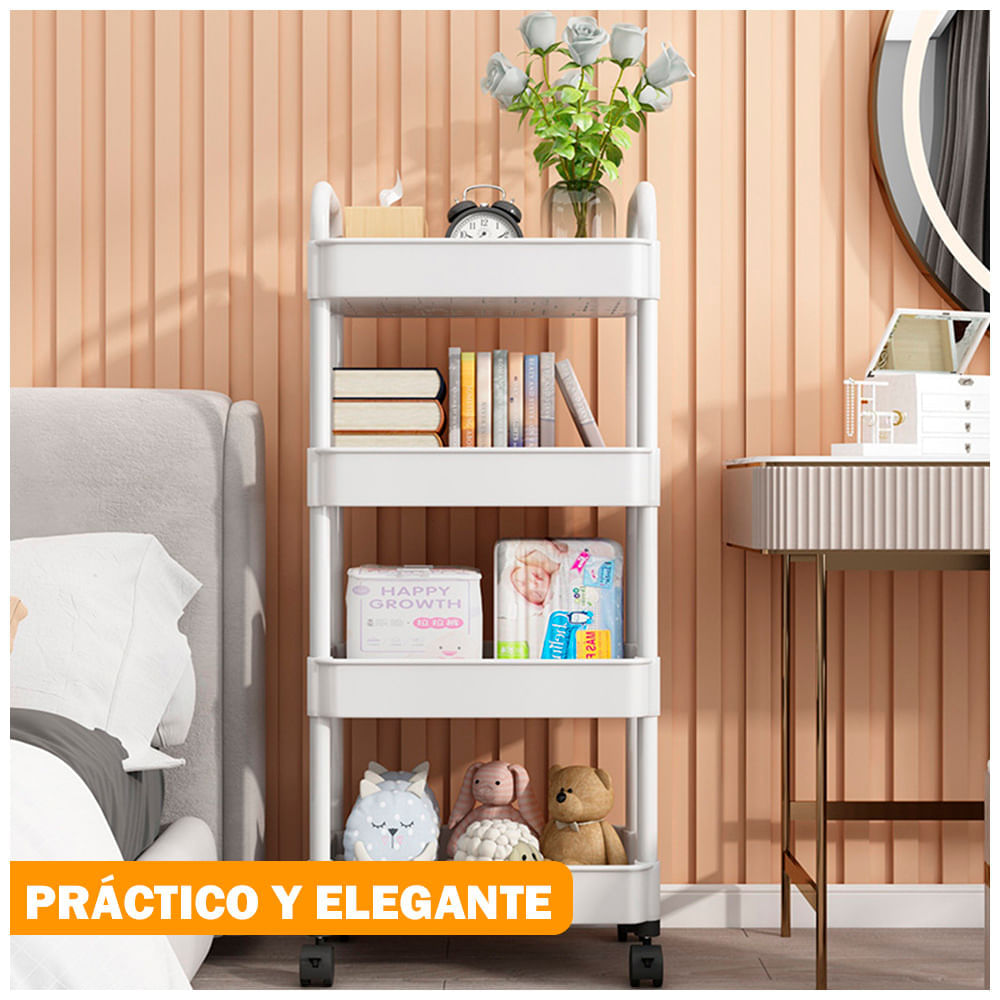 Carrito Organizador Estante 4 Niveles con Ruedas para Baño JK4 BL