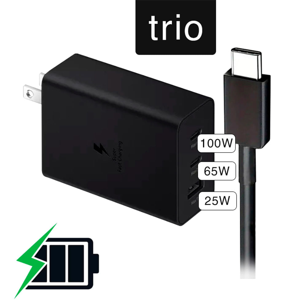 Cargador Generico Compatible con Samsung 100w Adaptador Triple 65w 15w S23