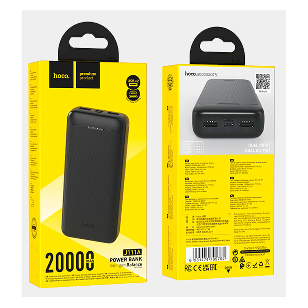 Power Bank Carga Rápida 20000 mAh Cargador Portatil Usb Hoco