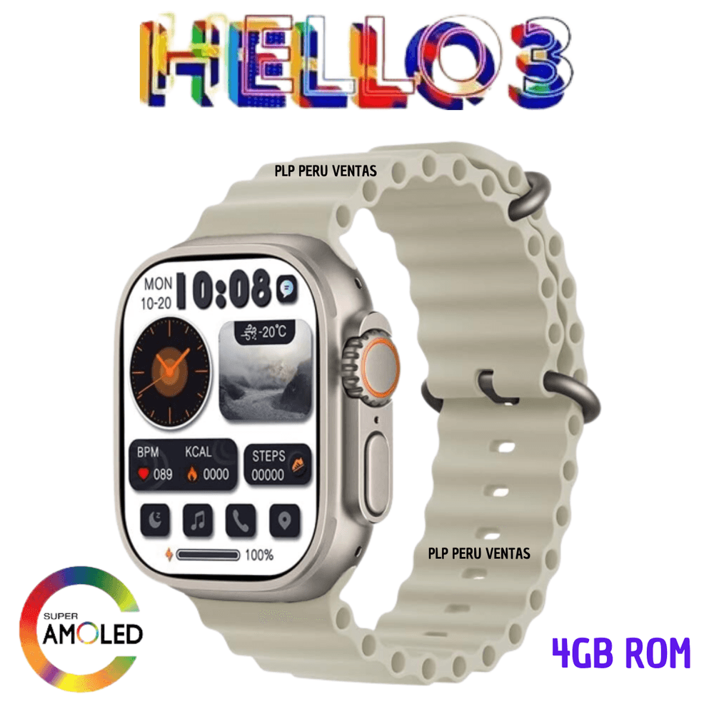 Smartwatch Hello Watch 3 Ultra 4GB 470mAh Beige