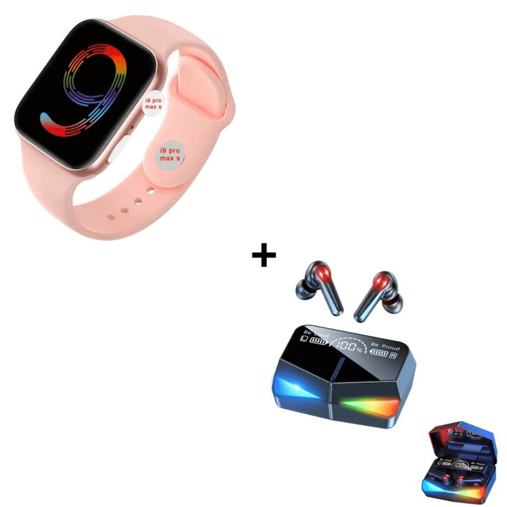Combo Smartwatch I9 Pro Max S Rosado + Audífonos Profesionales Inalámbricos M28