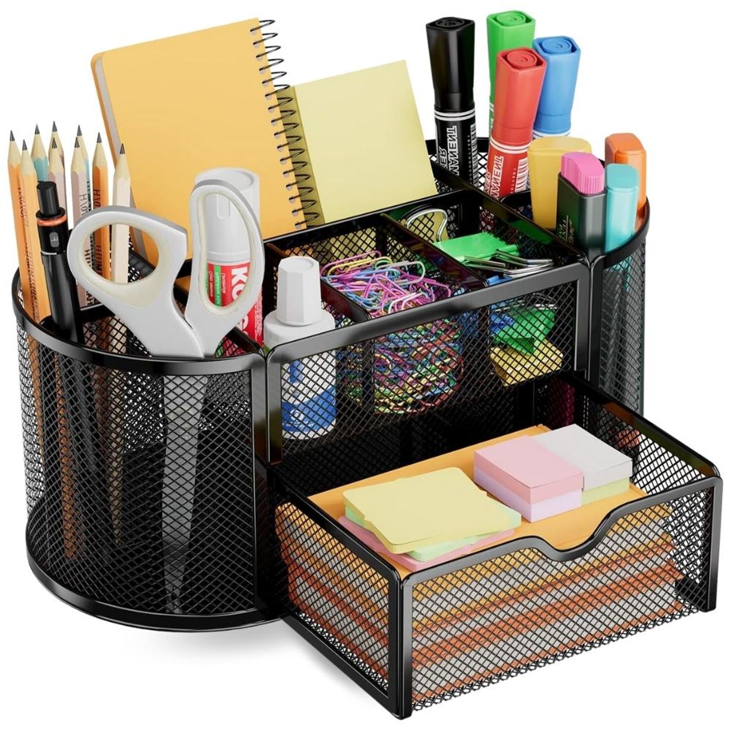  vedett Organizador de escritorio de oficina con 6  compartimentos + soporte para bolígrafos/72 accesorios, organizadores de  accesorios de escritorio para oficina, hogar, escuela (negro) : Productos  de Oficina