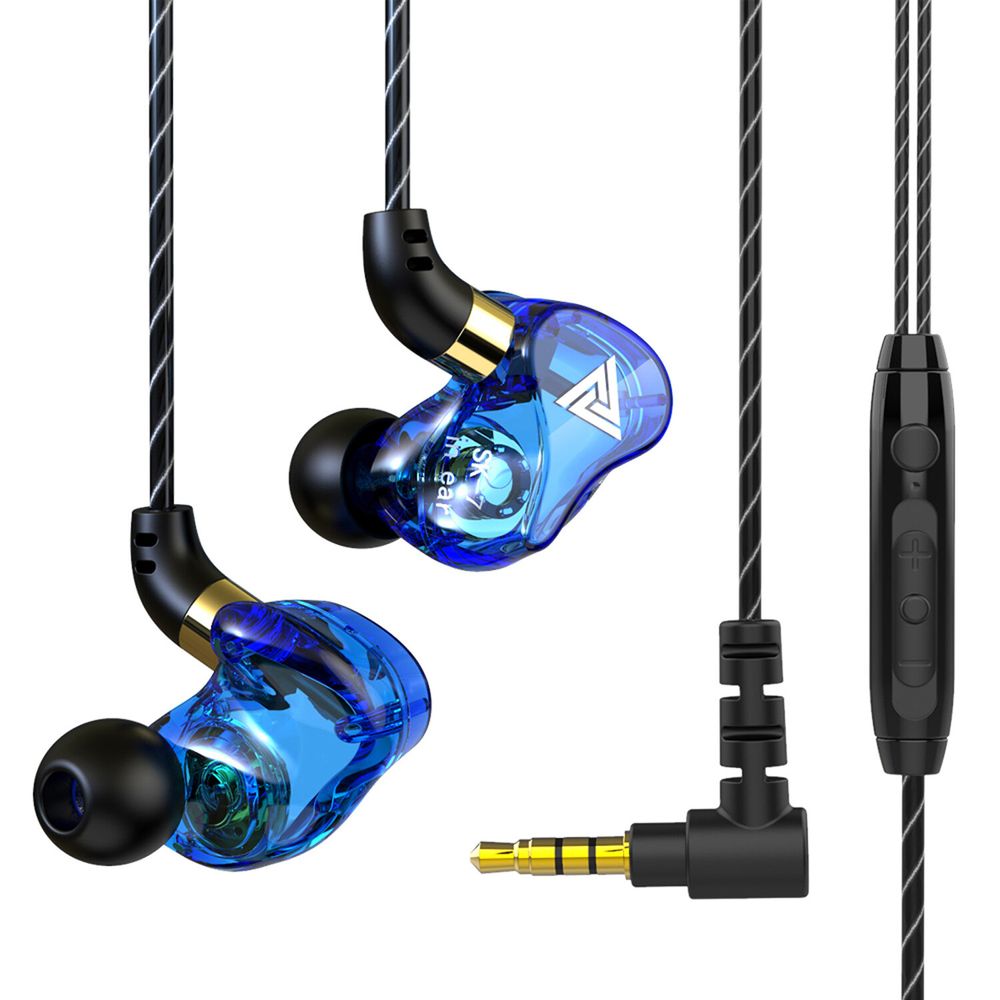 Audifonos Con Cable Qkz Sk7 Intrauditivos Super Bass Music Con Micrófono Azul Oscuro