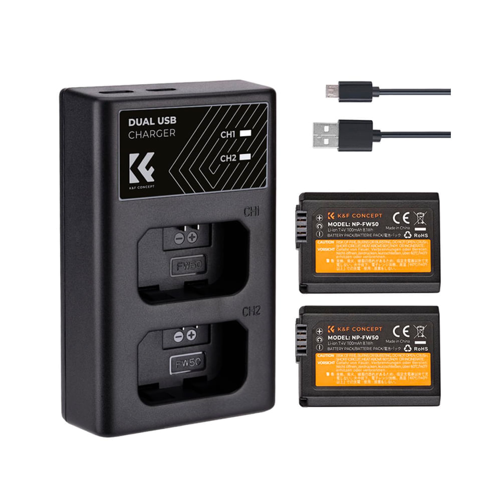 Kit Cargador Doble K&F Concept+2 Baterias Sony NP-FW50 KF28.0015