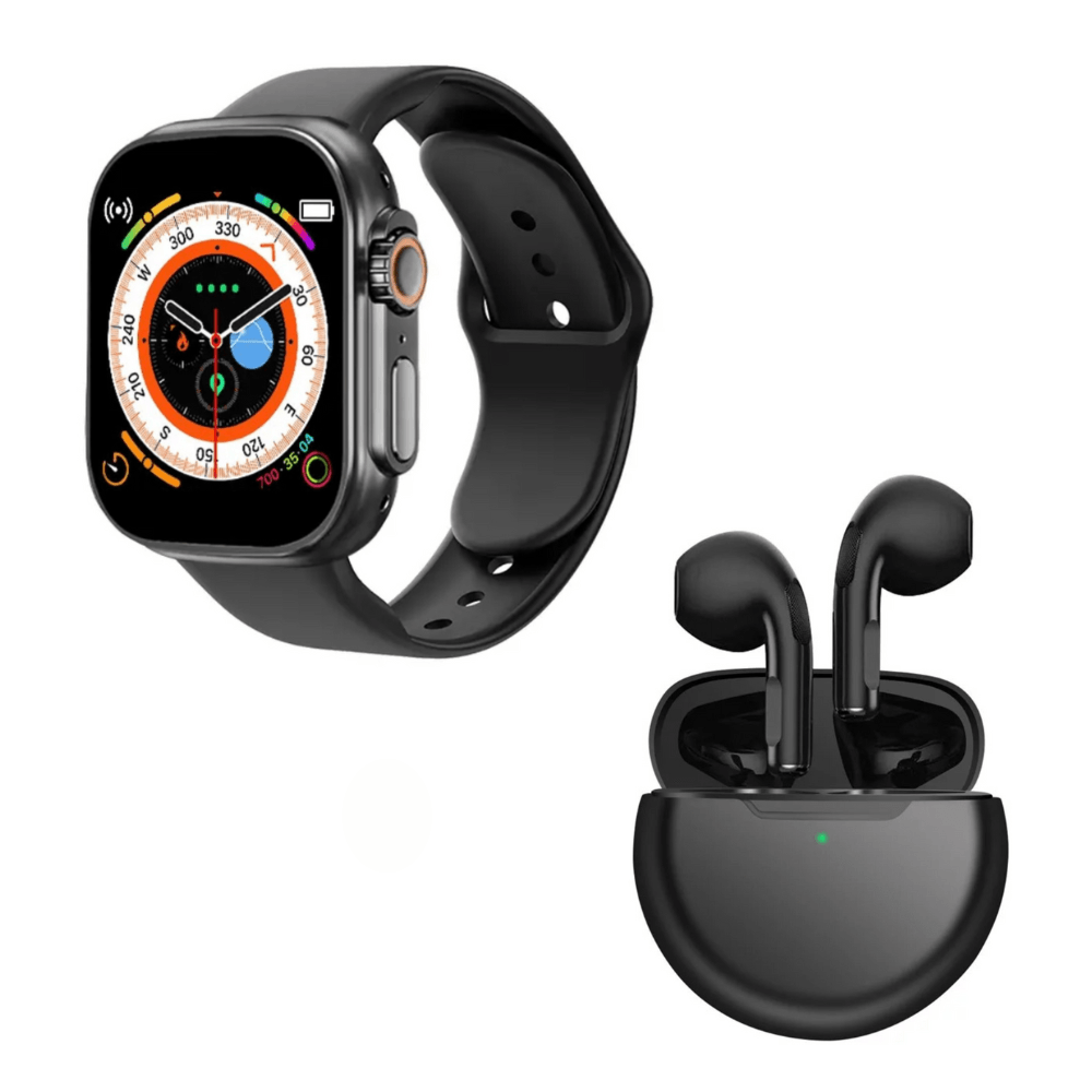 Pack Smartwatch D20 Ultra Negro y Audífonos Pro 6 Negro