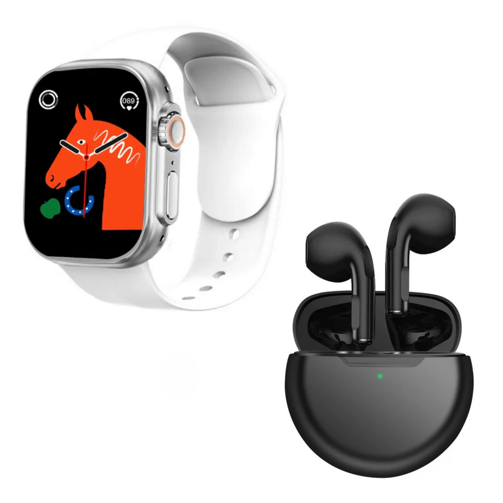 Pack Smartwatch D20 Ultra Blanco y Audífonos Pro 6 Negro