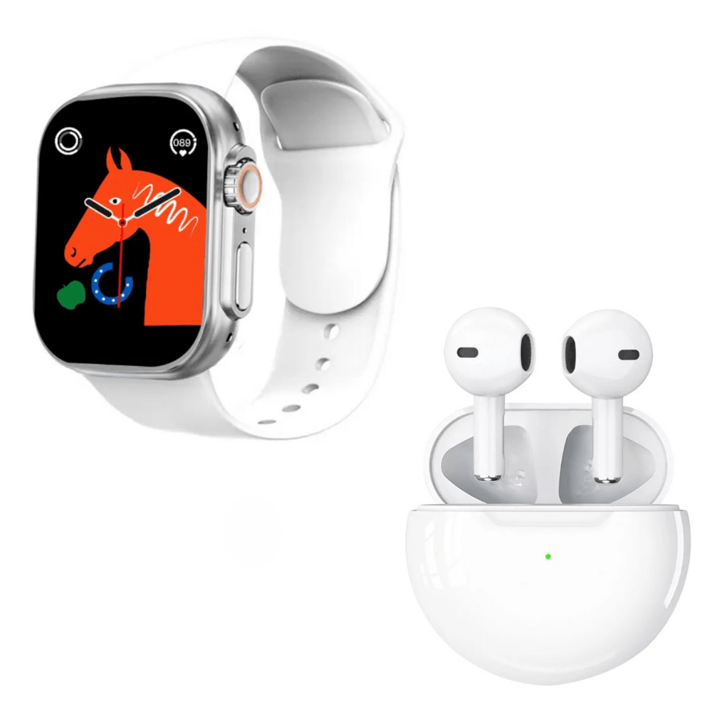 Pack Smartwatch D20 Ultra Blanco y Audífonos Pro 6 Blanco