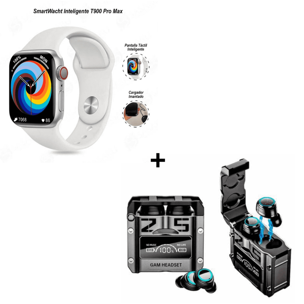 Combo Combo Smartwatch T900 Pro Max L Blanco + Audífonos Gamer M25