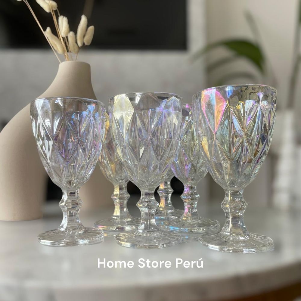 Set de 6 Copas Tornasol Labradas Vidrio Premium