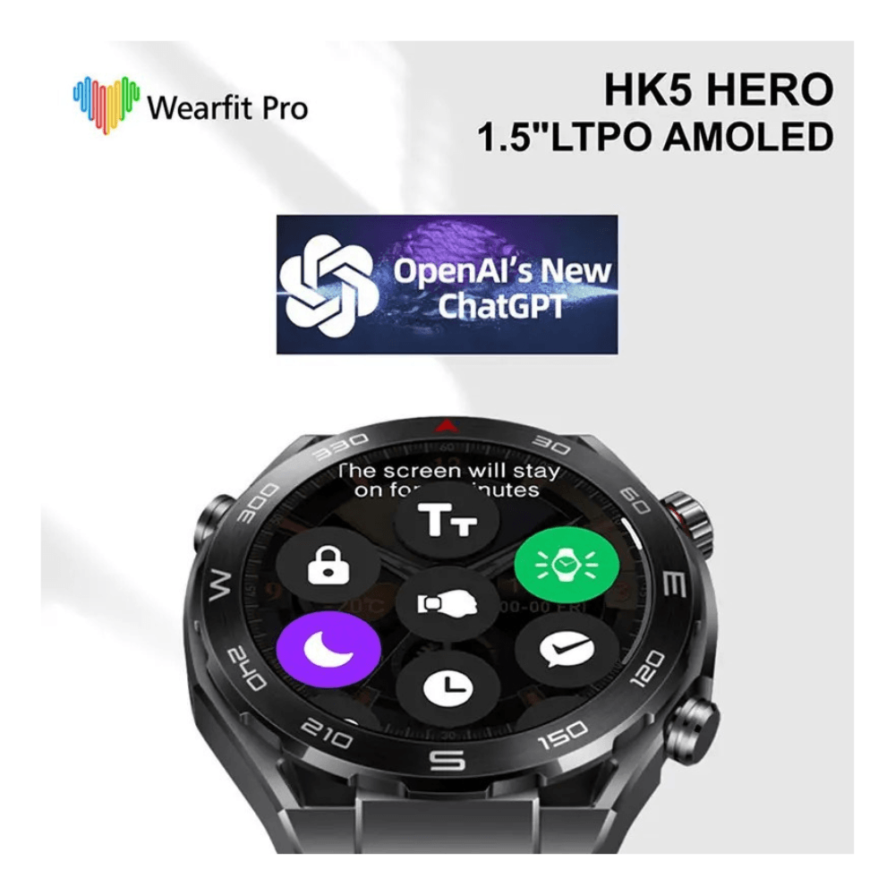 Smartwatch HK5 Hero Negro + Correa Marrón, GPT Amoled I Oechsle