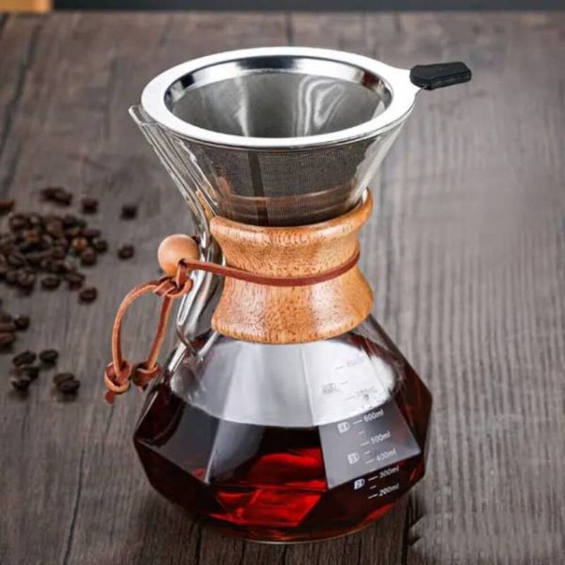 CAFETERA DE GOTEO CHEMEX PRISMÁTICO 600ML + FILTRO ACERO REUTLIZABLE