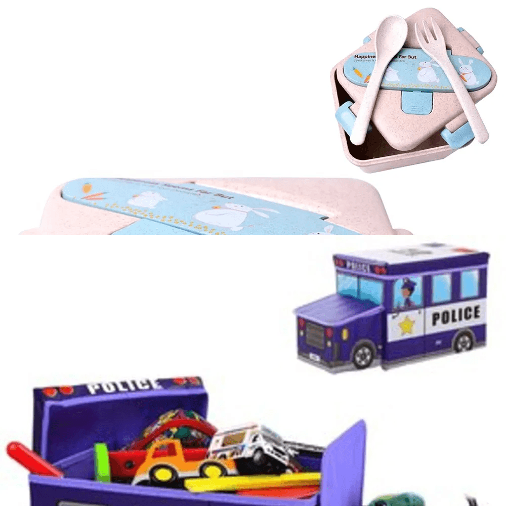 Caja Puff Plegable Organizador de Juguetes de Carrito para Niños Azul