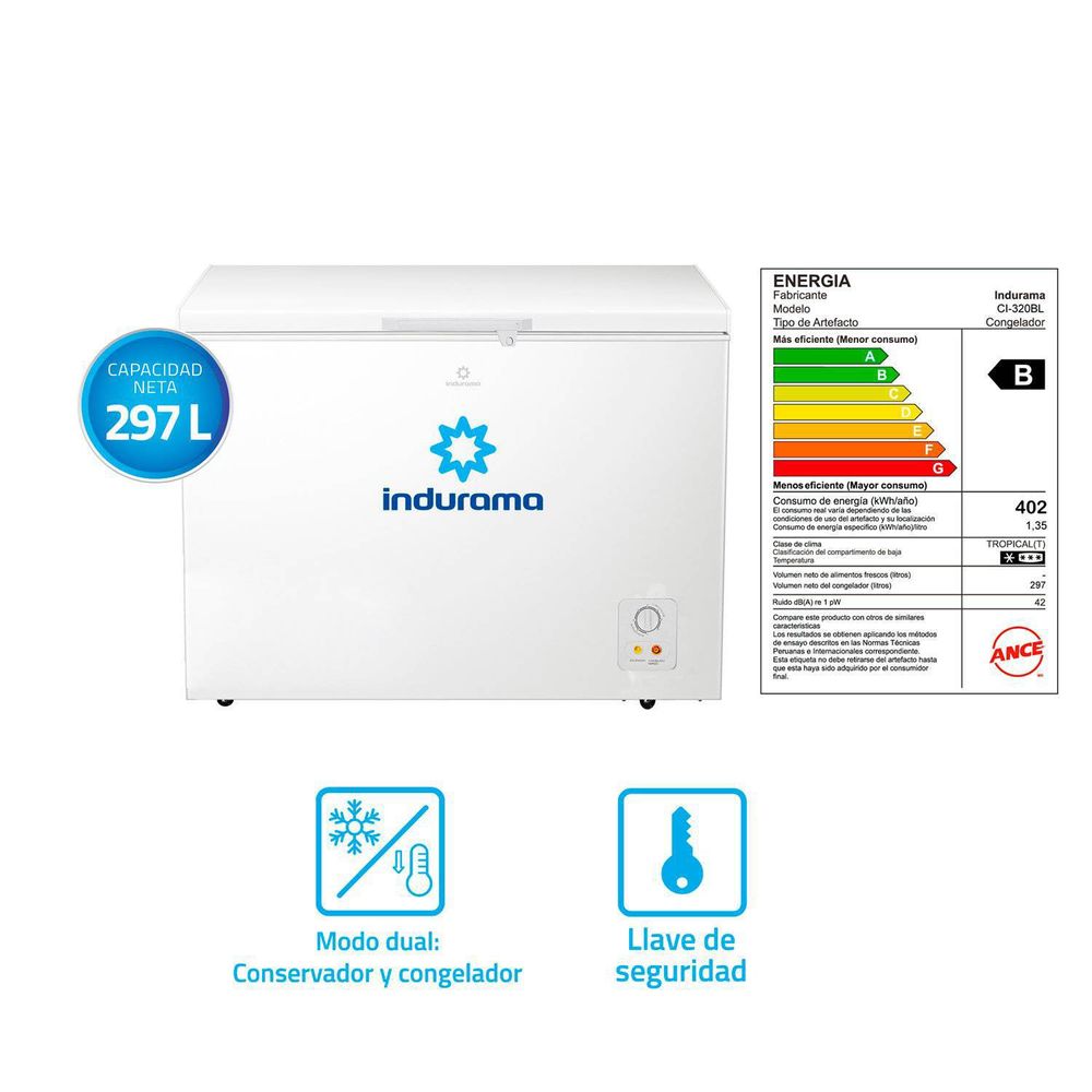 Congeladora Horizontal Defrost de 297 Litros Indurama CI-320BL Blanco