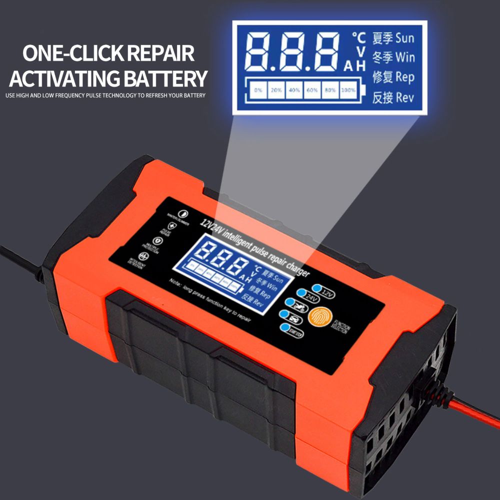Cargador y mantenimiento de batería de coche FOXSUR, 12 V, 5 A, cargador de  batería inteligente completamente automático con pantalla LCD, se utiliza