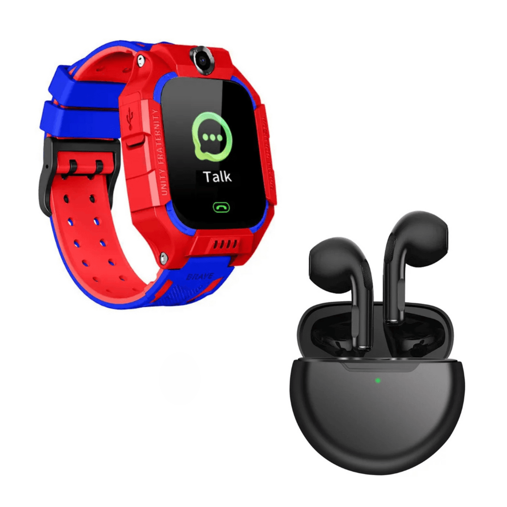 Pack Smartwatch para niños Q19 Rojo y Audífonos Pro 6 Negro