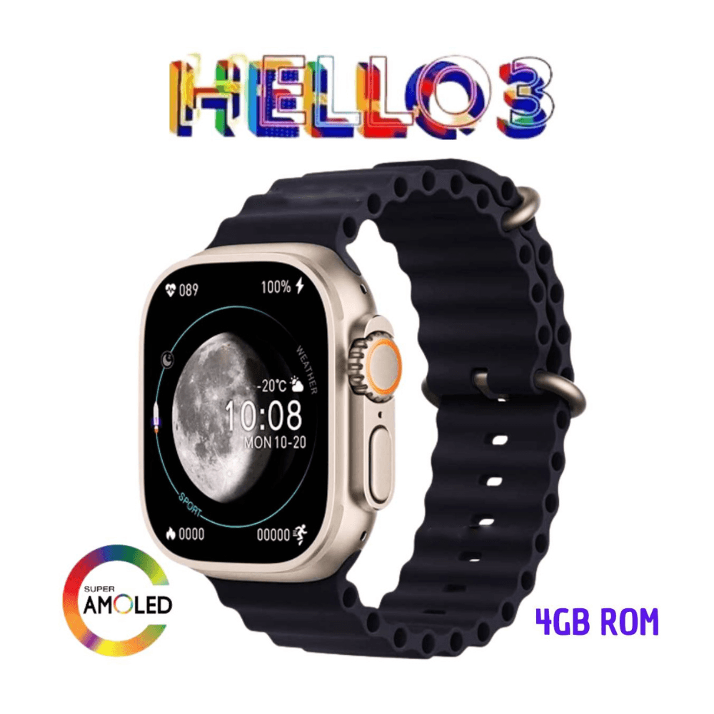 Hello Watch 3 Plus con pantalla AMOLED 4 GB de 2,04 pulgadas, Smartwatch  para hombres y mujeres compatible con Android e IOS IP68 color negro