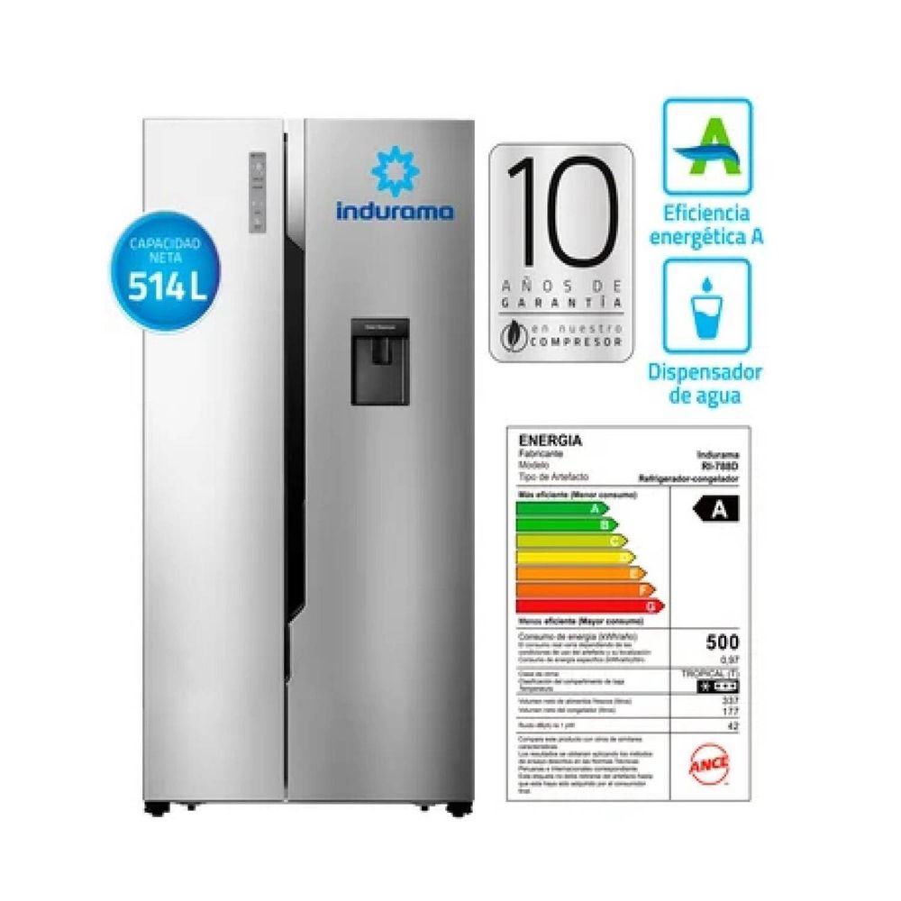 Refrigeradora No Frost de 514 Lts Dos Puertas Indurama RI-788D Silver