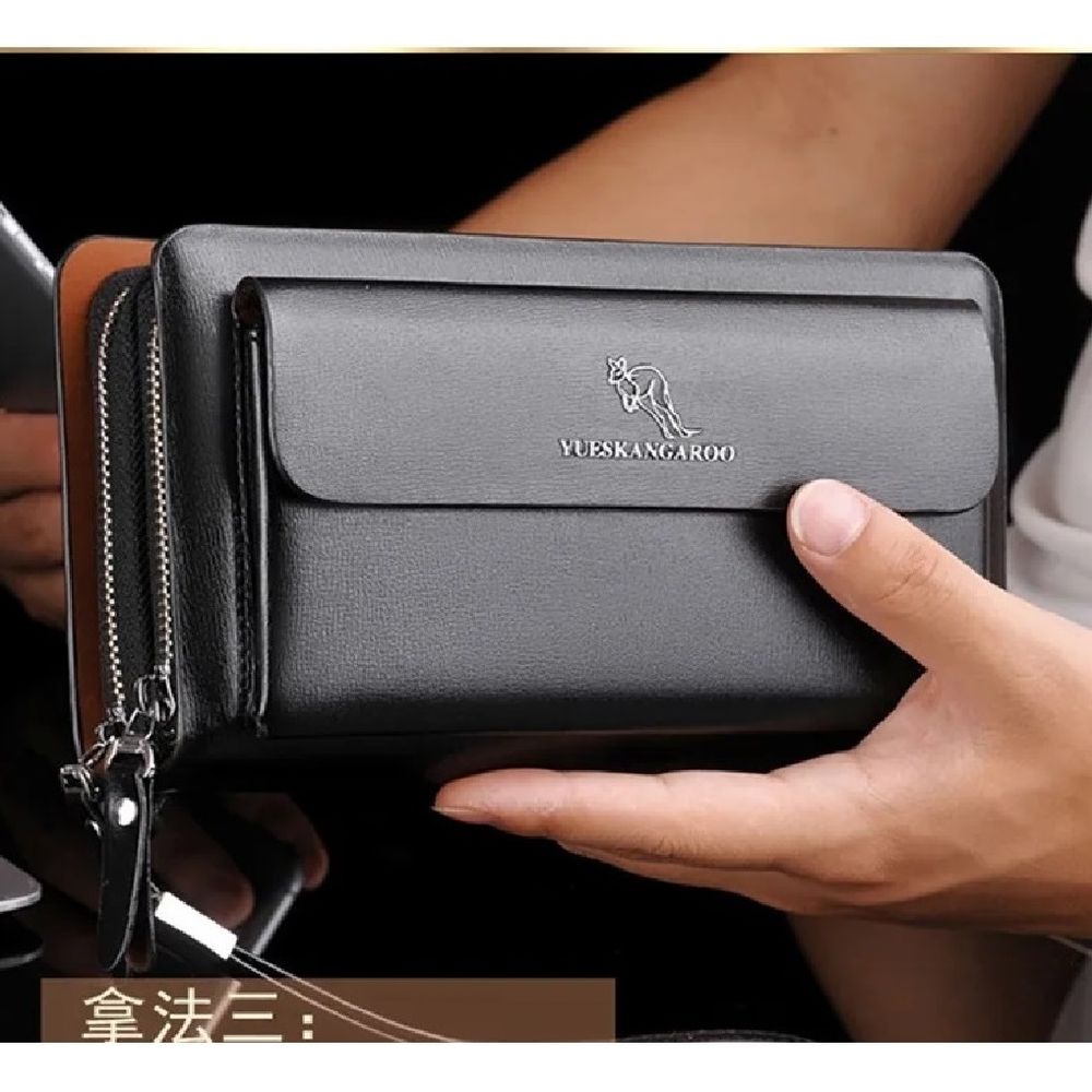 Billetera de Mano para Hombre Yueskangaroo Negro